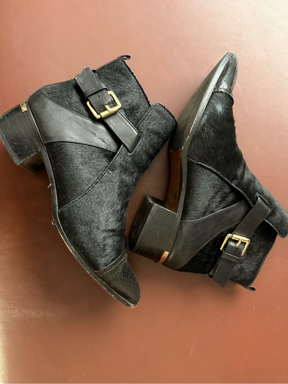 Donald J. Pliner Black Ankle Boots with Gold Buckle Accent
